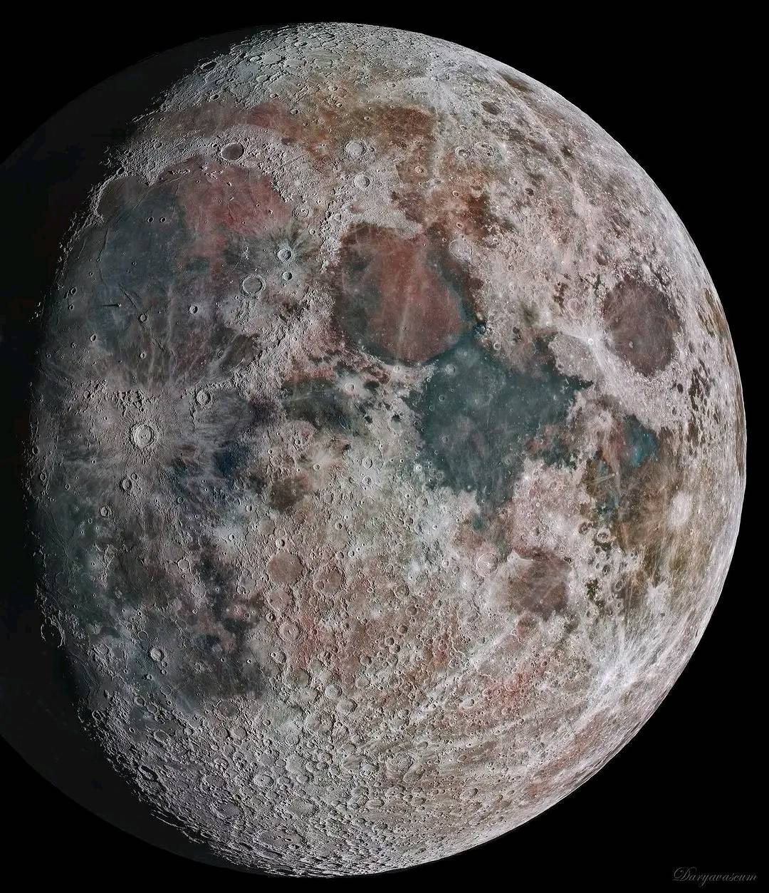Close-up of the moon showing craters and dark surface regions on a black background
