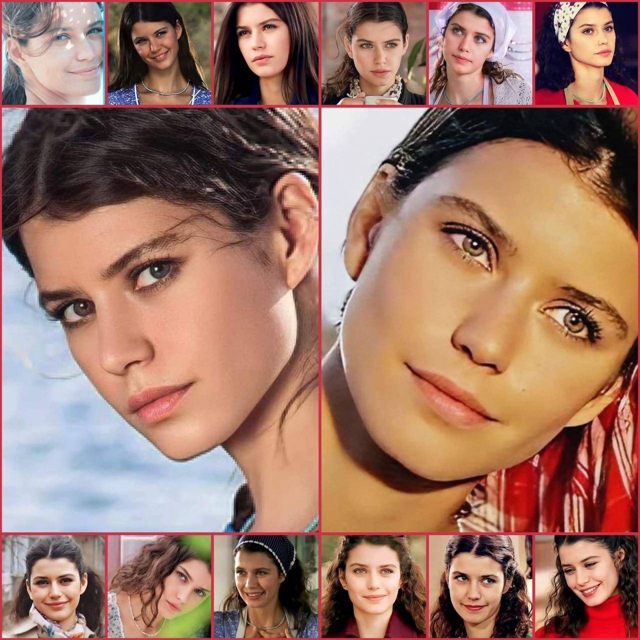 Collage of portrait photos of a dark-haired woman in close-up views