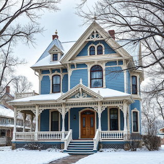 Blue Victorian House Winter