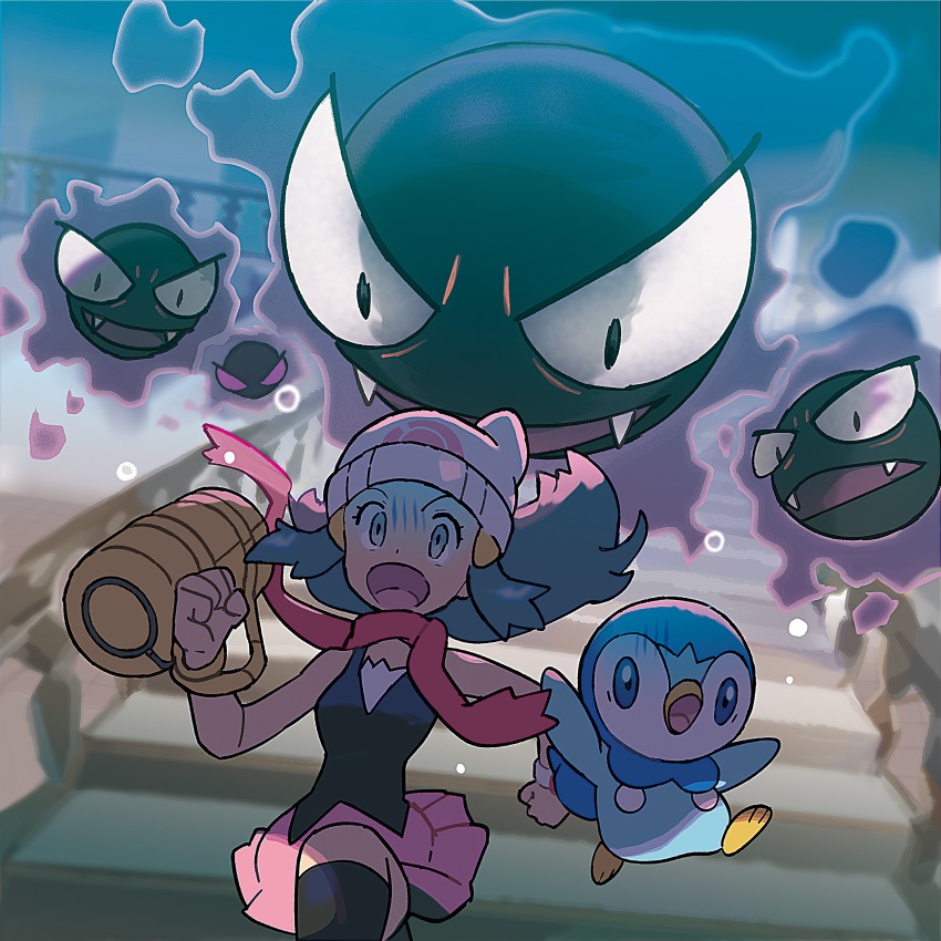 Anime Pokemon trainer with multiple Pokemon in action scene