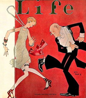 Art deco Life magazine cover showing elegant 1920s dancers by John Held Jr. in red, black and white
