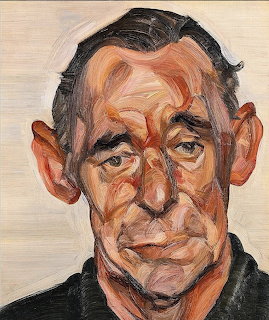 Oil painting portrait of elderly man with prominent ears and expressive face in warm tones