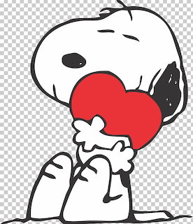 Cartoon drawing of Snoopy hugging a big red heart