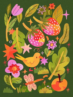 Strawberries and Cute Nature Illustration