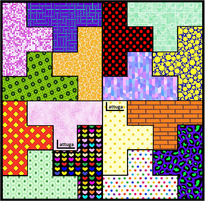 Colorful abstract patchwork with geometric patterns in quilt-style blocks