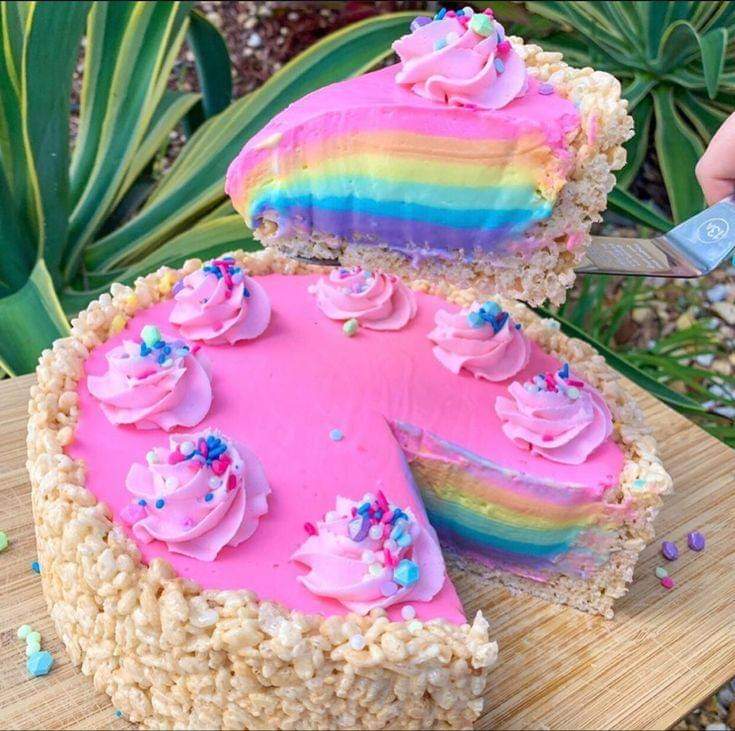 Rainbow Rice Krispie Cake