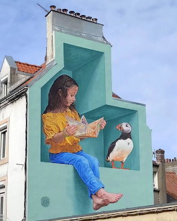 Street Mural Girl with Puffin