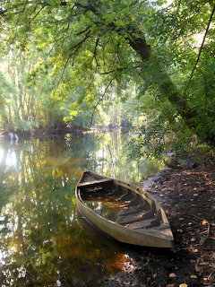 Old Canoe on River