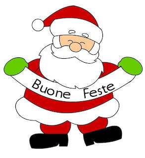 Cartoon Santa Claus with Buone Feste banner
