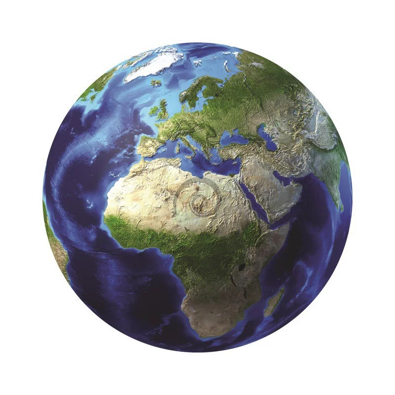 3D globe of Earth showing Europe, Africa, and western Asia on a white background