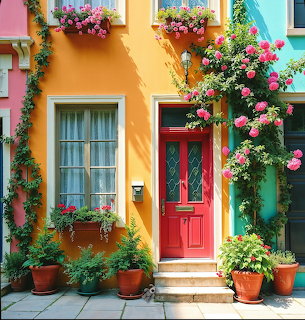 Colorful House with Flower Door