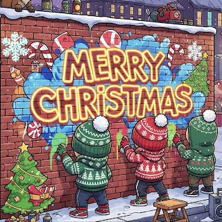 Kids Spray Painting Christmas Mural