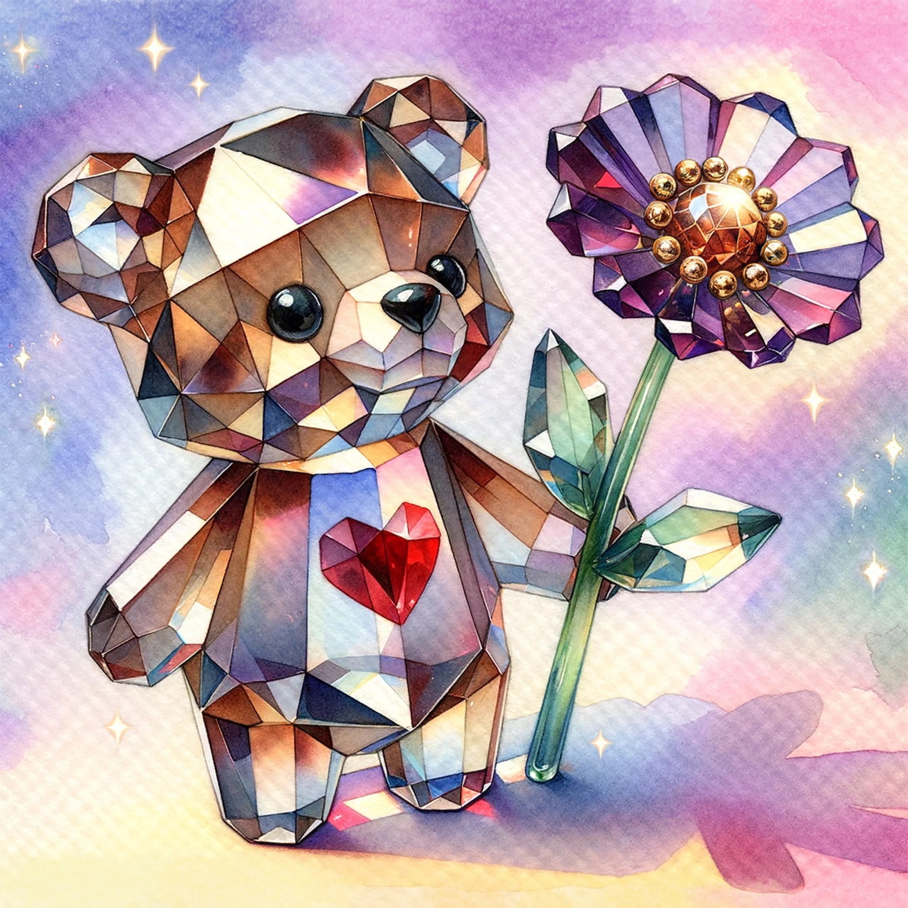 Crystal Bear with Flower