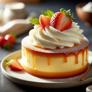 Caramel Custard Cake Strawberry
