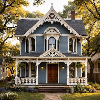 Victorian Blue House Autumn