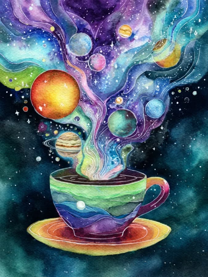 Cosmic Coffee Cup Watercolor