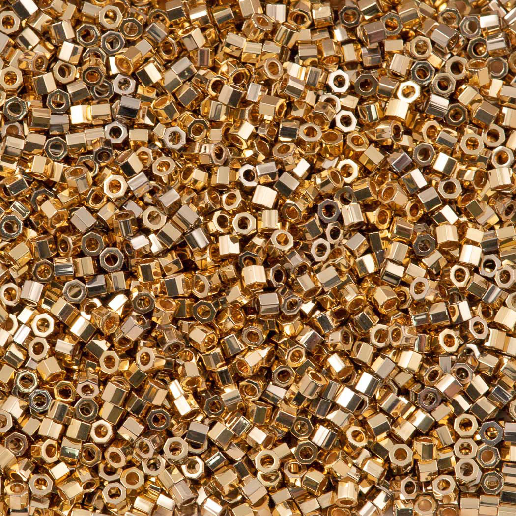 Gold Brass Hex Seed Beads