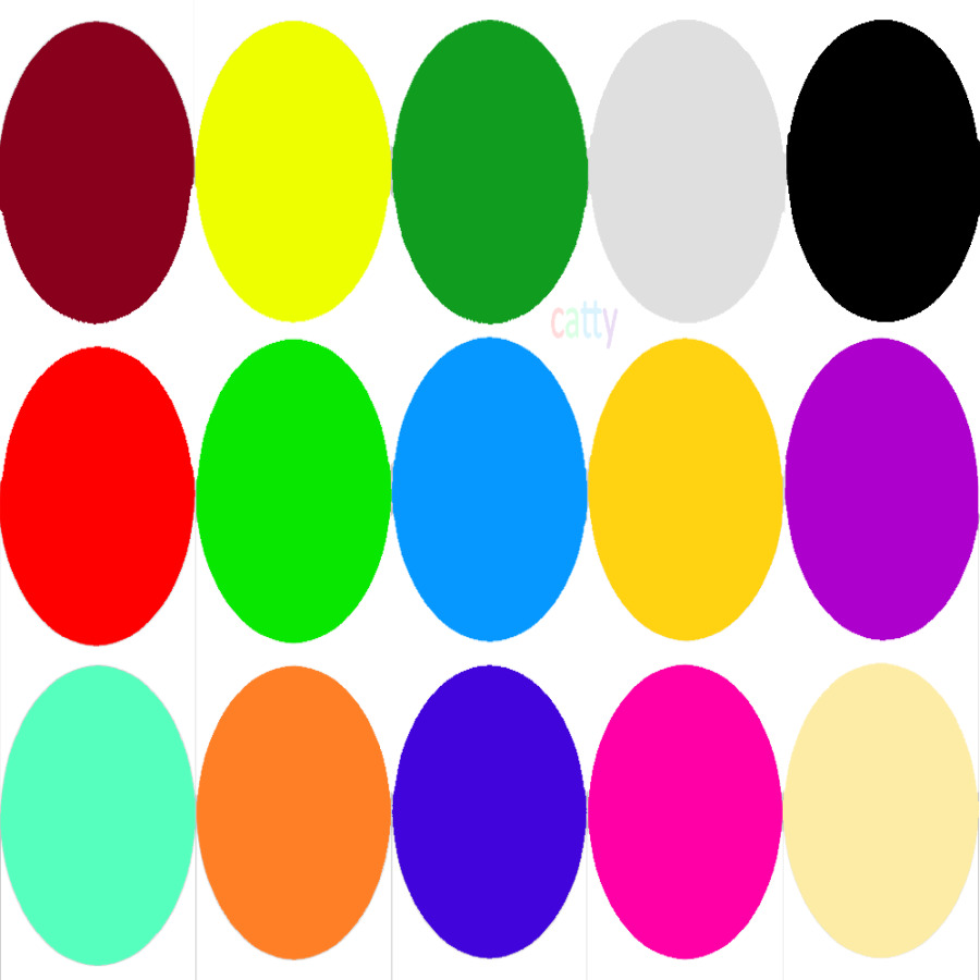 Grid of 15 solid-colored ovals in three rows on white background