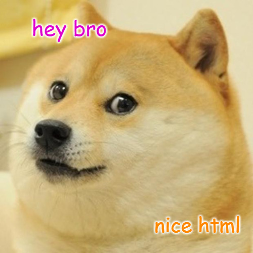 Close-up Shiba Inu dog meme with purple and orange text on a beige background