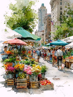 Outdoor Flower Market Painting