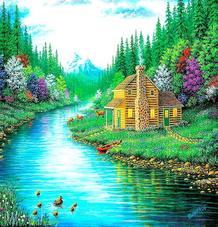 Log Cabin by Mountain Lake