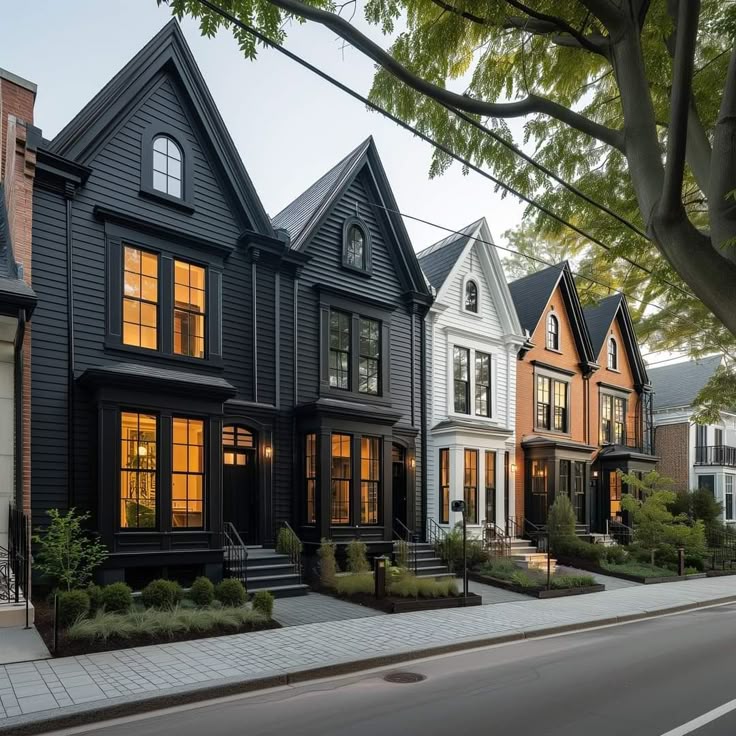 Victorian Row Houses at Dusk