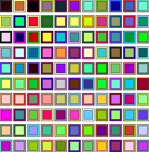 Grid pattern of colorful squares with white borders in various bright colors