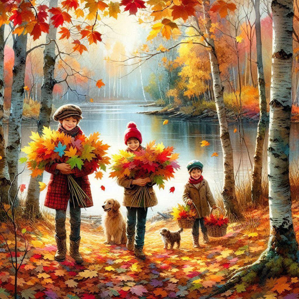 Autumn Family Gathering Leaves