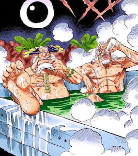 Anime illustration of muscular fighters in intense battle with clouds and dramatic effects
