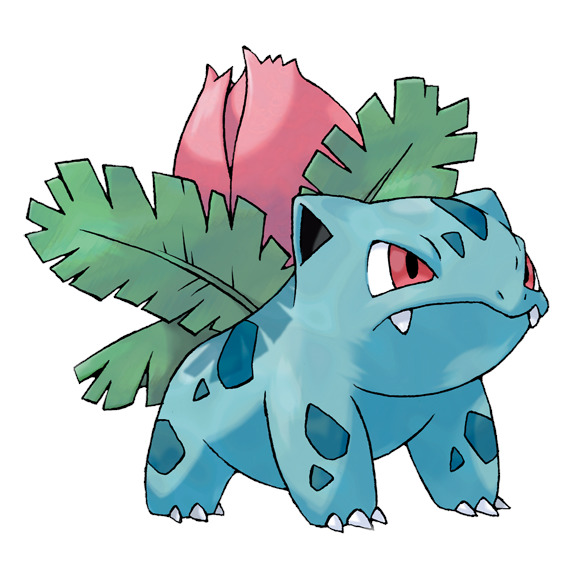 Ivysaur Pokemon character with pink bulb and green leaves on its back