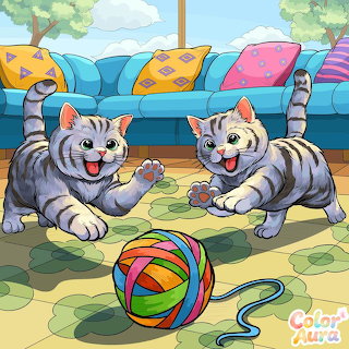 Playful Kittens with Yarn