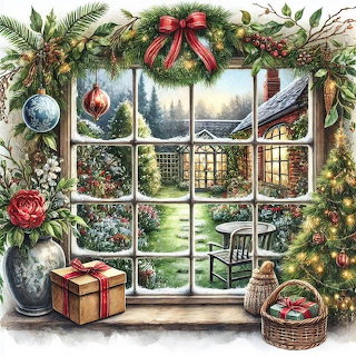 Christmas Window View Cottage Garden
