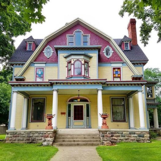 Victorian House Yellow Pink