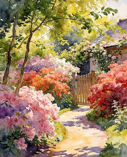Garden Path Watercolor Flowers