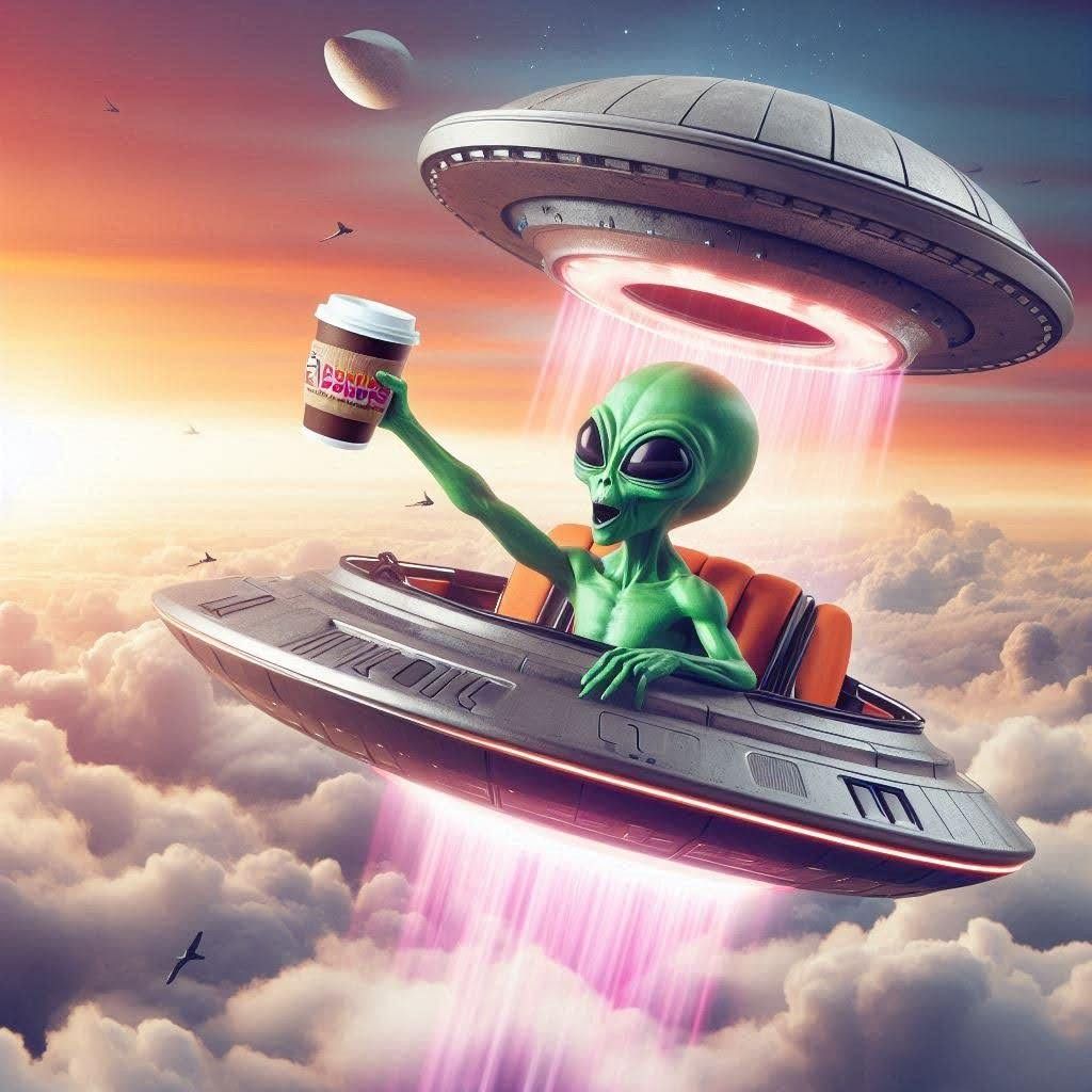 Green Alien in UFO