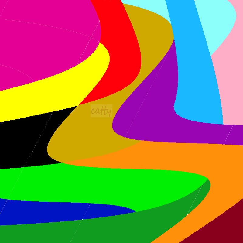 Abstract art with overlapping curved colorful shapes in bright hues