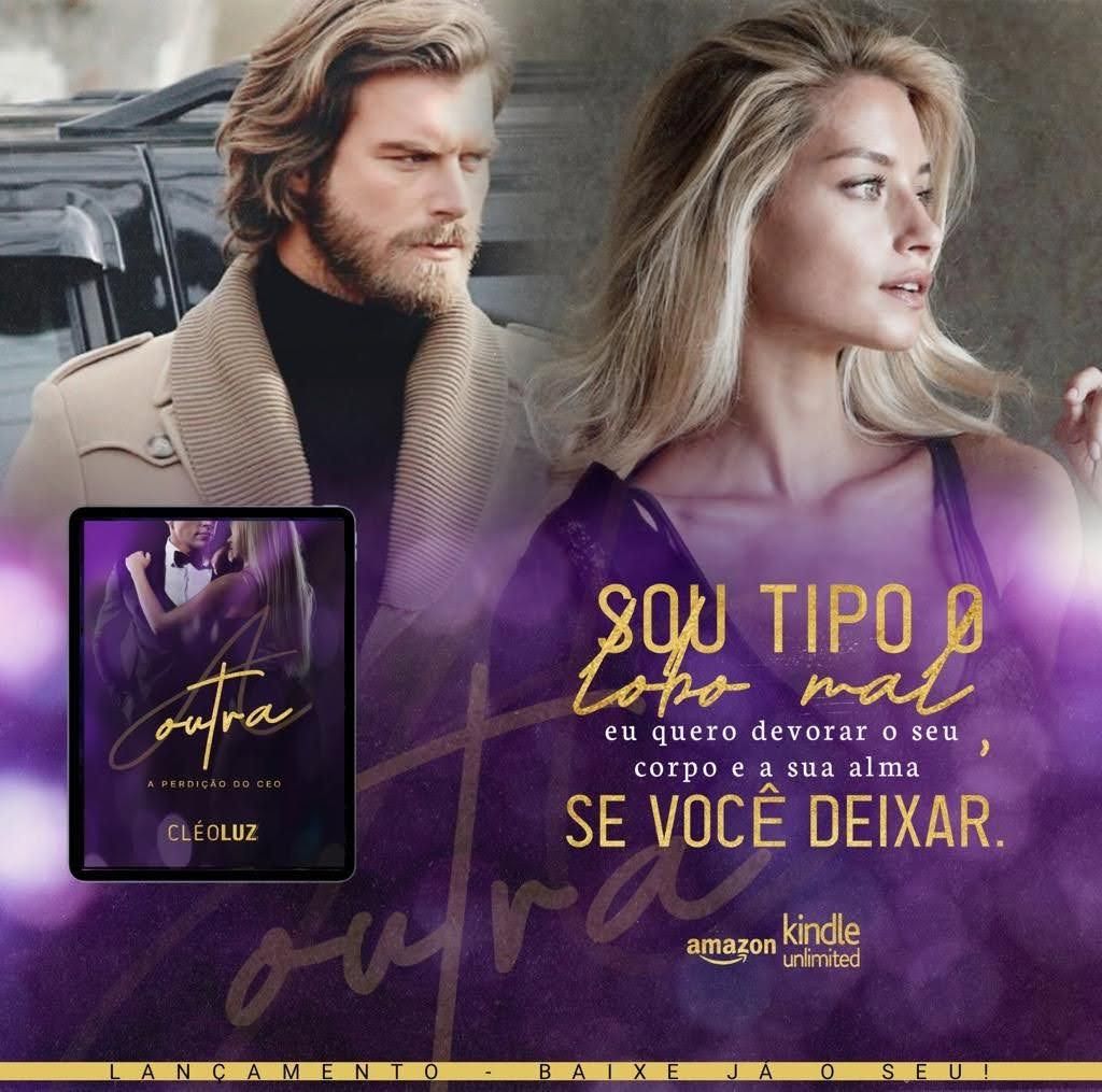 Poster-style image of a man and woman with purple overlay, text, and a small book cover inset