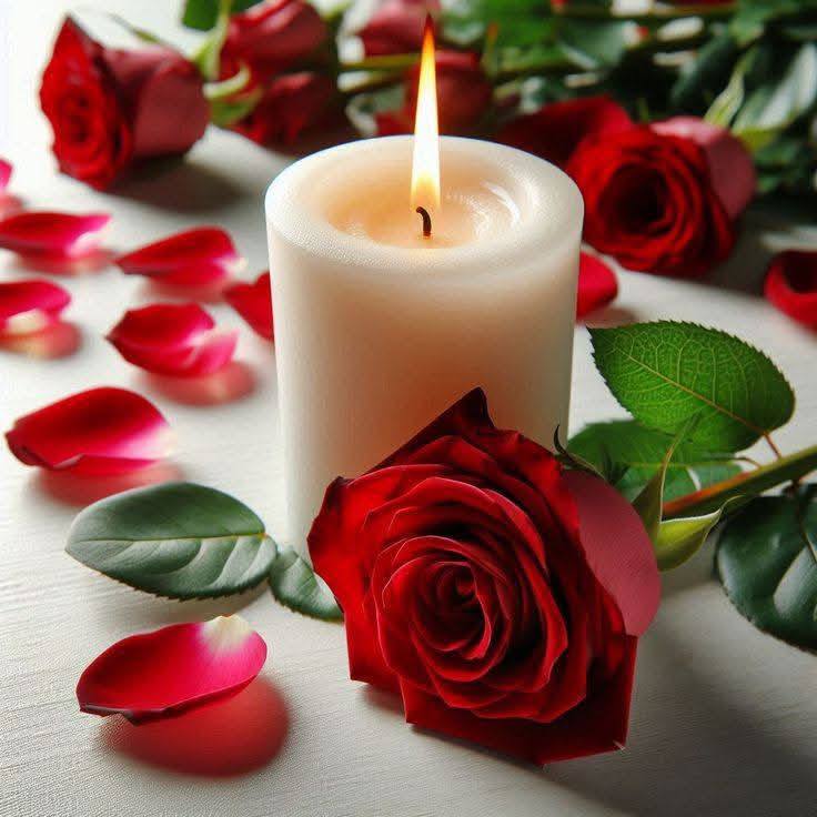 Candle and Red Roses