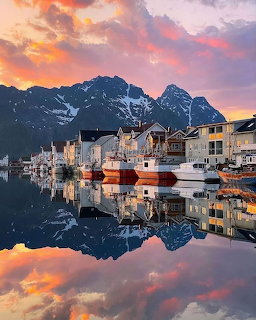 Norwegian Fjord Village Sunset