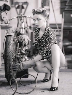 Vintage Pin-Up Woman with Bicycle