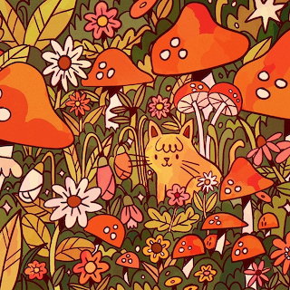 Cat Among Mushrooms