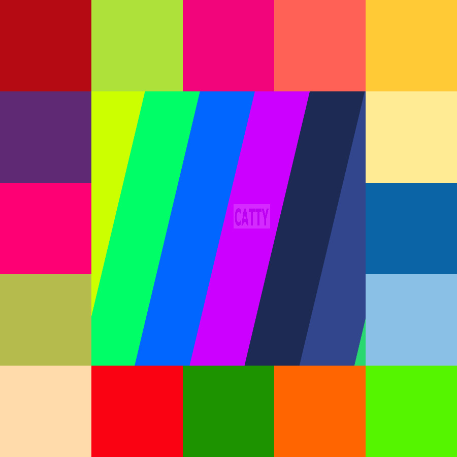 Abstract pattern of colorful rectangular blocks and diagonal stripes in bright colors arranged in a geometric grid