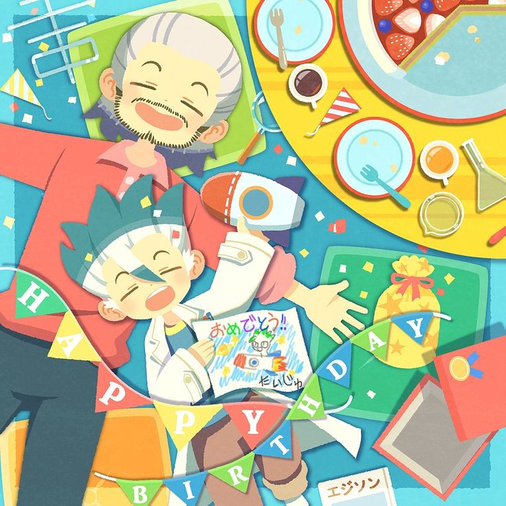 Anime illustration of Senku and Byakuya Ishigami from Dr. Stone smiling together with colorful science elements