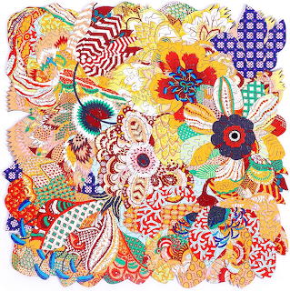 Colorful abstract floral illustration with dense patterns and doodle-like shapes on a white background