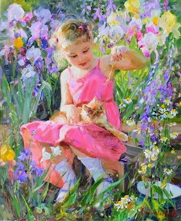 Girl & Her Kitten by Elena Salnikova