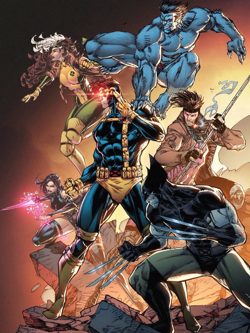 X-Men superhero team illustration with mutant characters in costumes