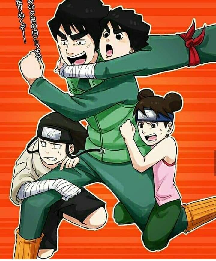Anime art of Might Guy, Rock Lee, Neji Hyuga and Tenten from Naruto Shippuden