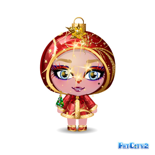 Cartoon Christmas ornament shaped like a girl in red and gold clothing