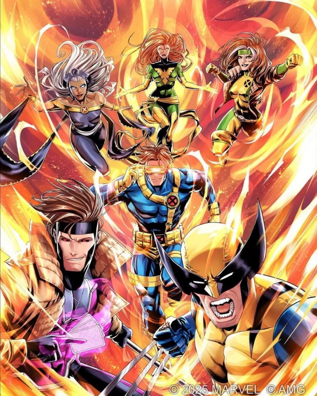 X-Men superhero team illustration with multiple mutant characters in costume