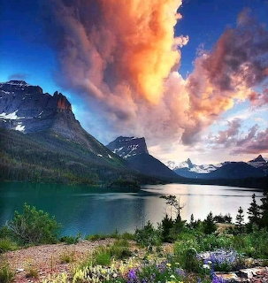 Mountain Lake Sunset Clouds